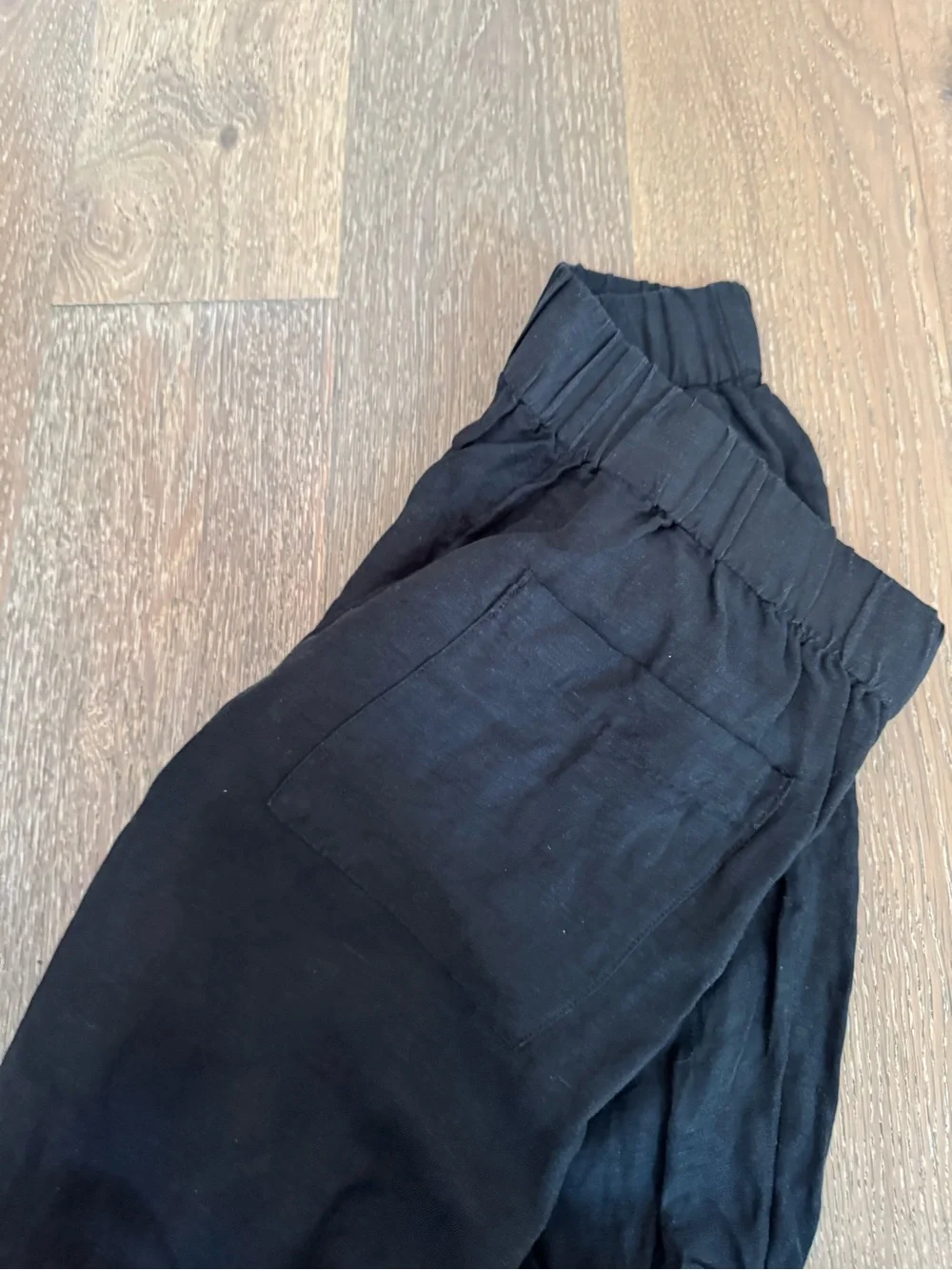 Black Elastic Waist Casual Linen Pants
